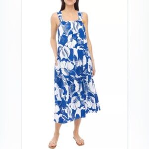 Women’s wonderly white & blue floral midi beach dress strappy sz XL W / pockets